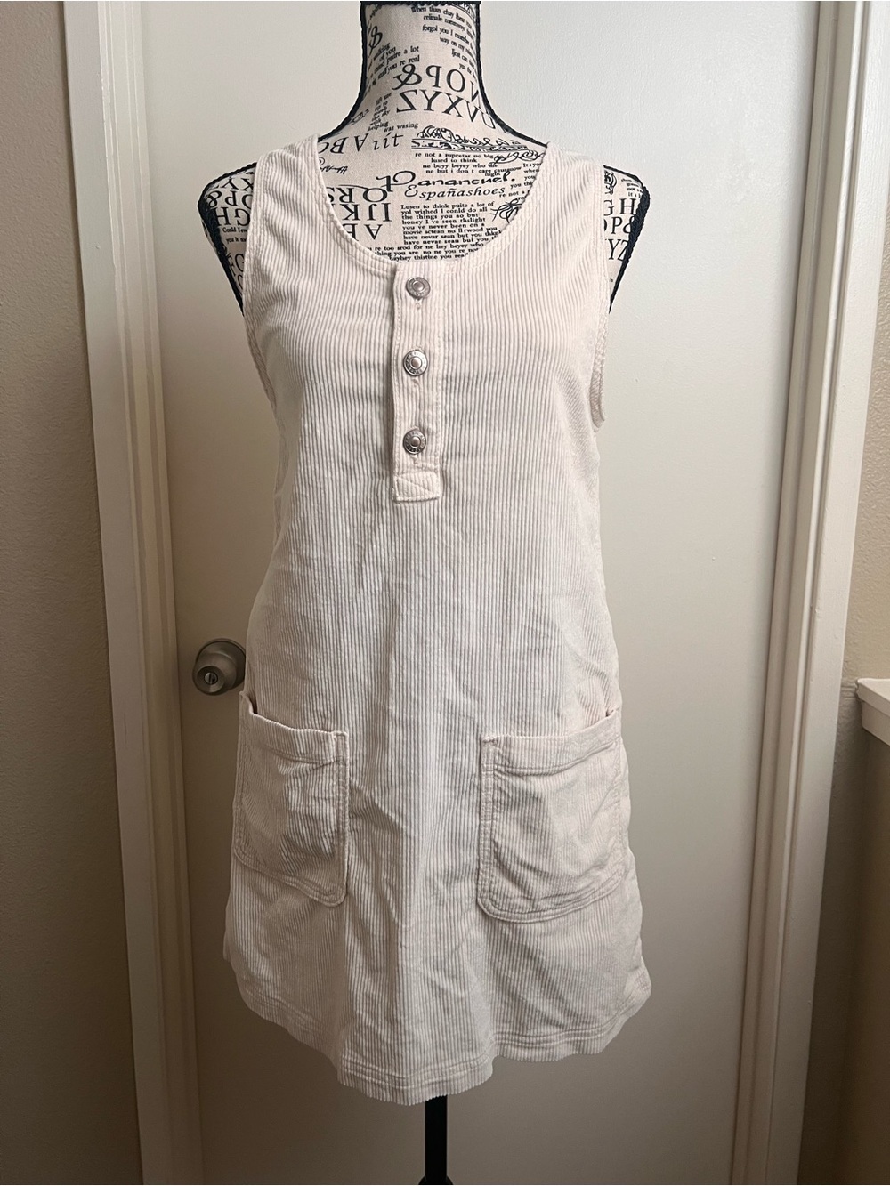 American Eagle White/cream Corduroy Mini Dress cottagecore tank Shift Dress XS